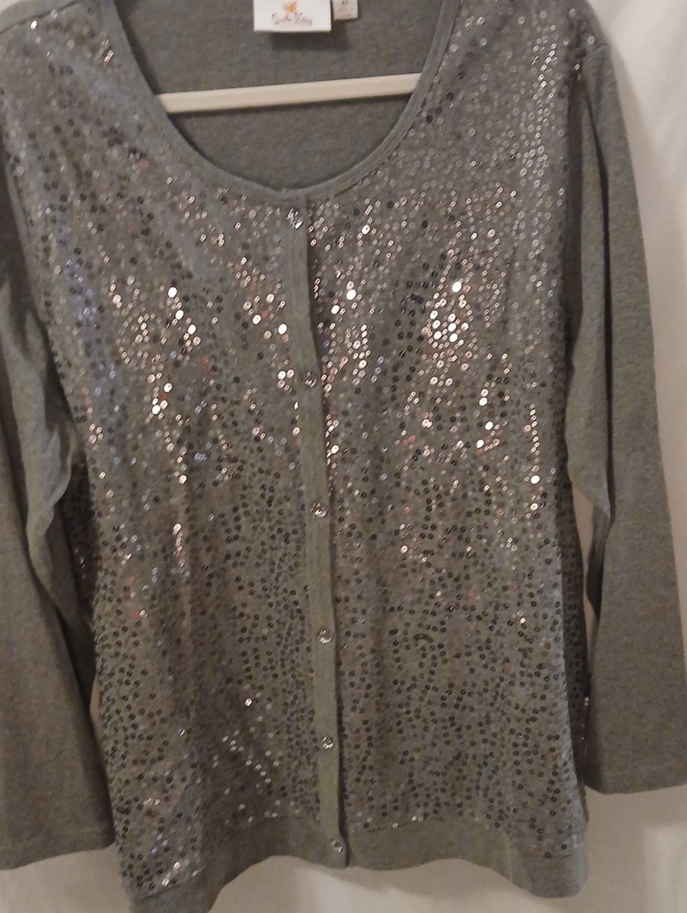 Quacker Factory Silver Sequin-Embellished Grey Cardigan Jacket